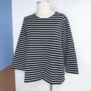 Kule Striped Navy White 3/4 Sleeve Tee 100% Cotton Size XXL